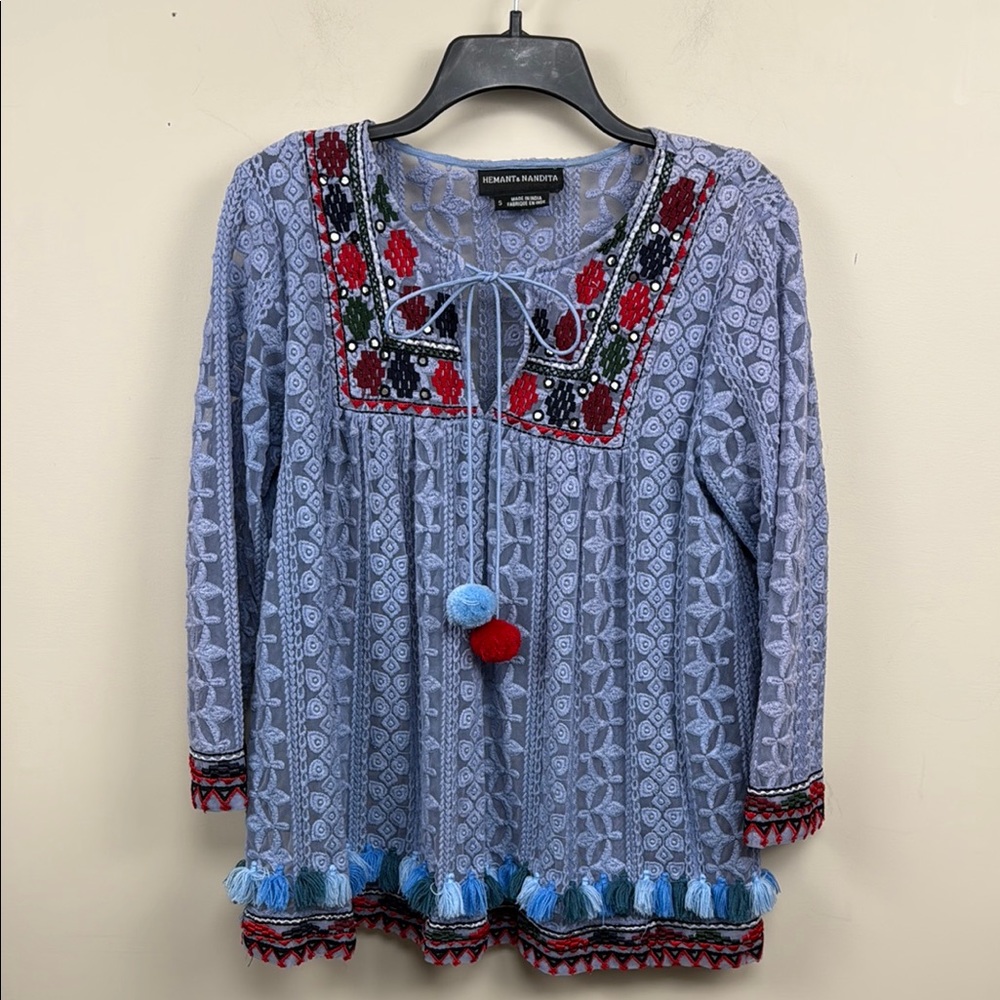 HEMANT & NANDITA Blue Embroidered Top